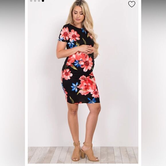 PINKBLUSH Black Floral Fitted Maternity Dress - Picture 4 of 11